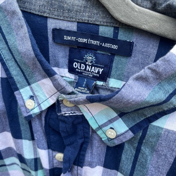 Men’s Ole Navy Blue Plaid Button Down Large - Picture 2 of 4